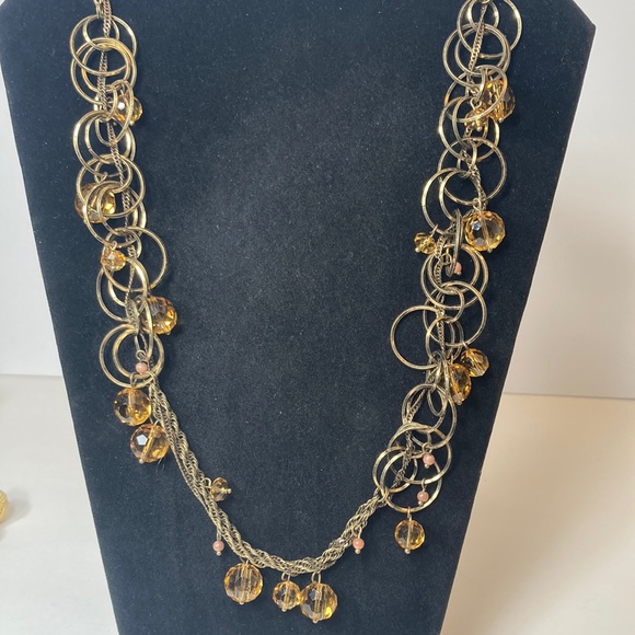 33" Long Talbots Dark Yellow Beaded and Hoop Chain Necklace - Picture 1 of 13